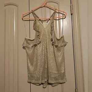 Bishop + Young Chic Glamour Metallic Golden Shimmer Ruffle Tank Top NWOT Sz S